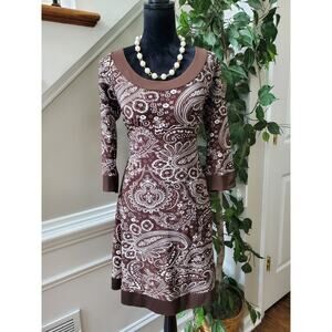 AA Studio AA Women's Brown & White Round Neck Long Sleeve Knee Length Dress 12